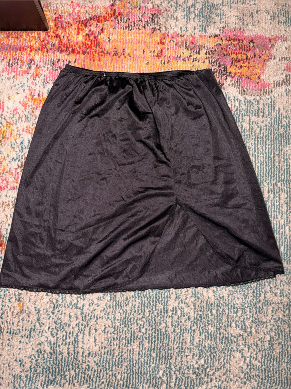 Vanity Fair Black Satin Half Slip with Elastic Waistband